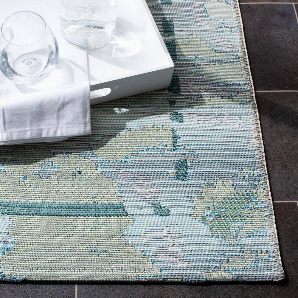 Barbados Teal and White Synthetic Outdoor Rug