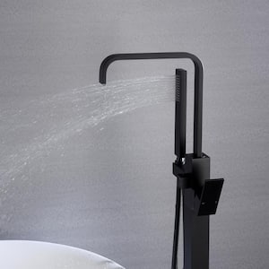 Single-Handle Floor Mounted Tub Filler Trim Claw Foot Freestanding Tub Faucet with Hand Shower in Black