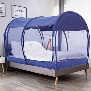 Indoor Pop Up Portable Frame Mosquito Net Bed Canopy Tent Twin Curtains Breathable Navy Cottage (Mattress Not Included)