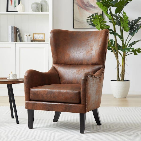 Brown Polyester Arm Chair with High-Back