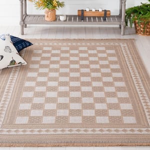 Aspect Natural/Ivory 4 ft. x 6 ft. Border Checkered Area Rug