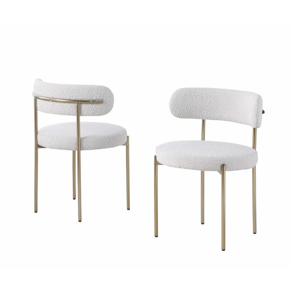 Best Master Furniture Harmonique Cream Boucle Fabric Metal Side Chairs (Set of 2)