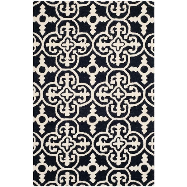 SAFAVIEH Cambridge Black/Ivory Doormat 3 ft. x 5 ft. Medallion Geometric Area Rug