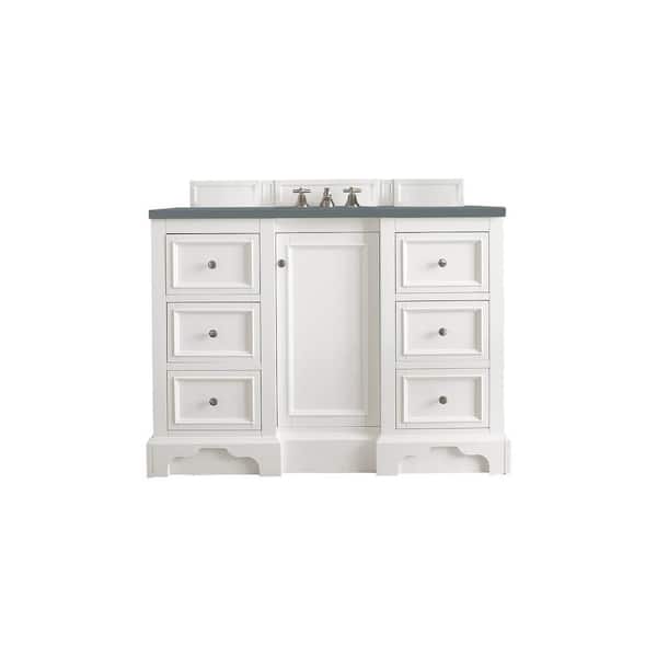 James Martin Vanities De Soto 48 in. W x 23.5 in. D x 36.3 in. H Bathroom Vanity in Bright White with Cala Blue Quartz Top