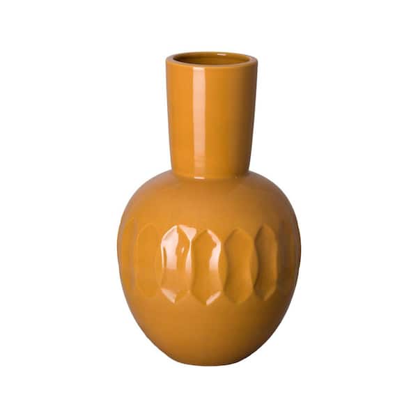 Emissary Ellipse 16 in. H Round Ceramic Vase in Butterscotch with High-fire treatment