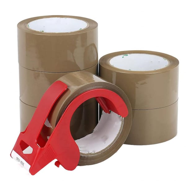 Heavy Duty Brown Packing Tape with Dispenser 2.4 mil 1.88 in. x 60 yds. 6 Rolls for Moving Shipping Storage