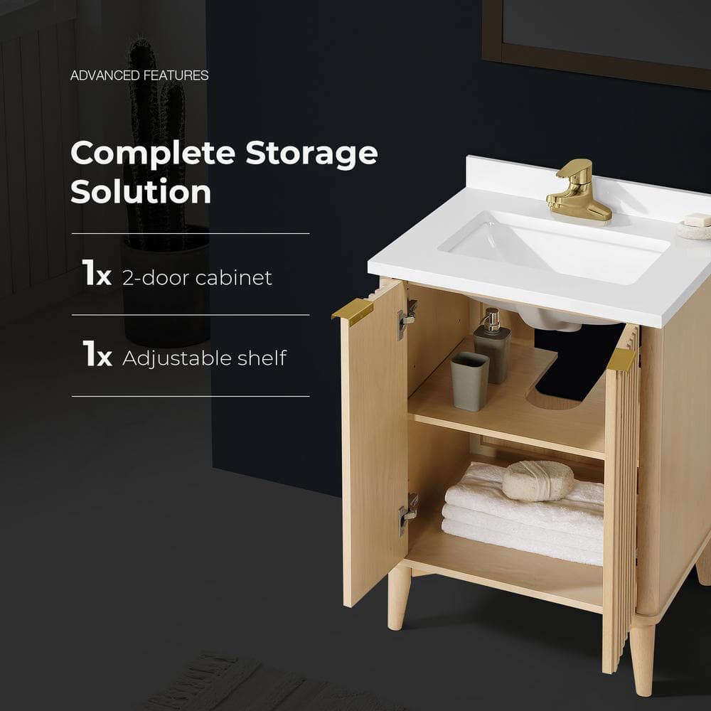 Gabi 24 in Rustic Ash Single Bathroom Vanity with White Marble Top