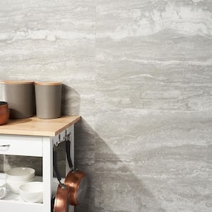 Essential Travertine Gray 23.50 in. x 47.08 in. Porcelain Floor and Wall Tile (15.49 sq. ft./Case)