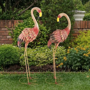 31 in. Metal Flamingo Garden Statues (2-Pack)