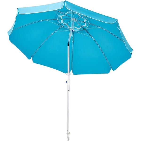 Dyiom 7.5 ft. Beach Umbrella with Sand Anchor and Tilt Mechanism in Portable UV 50+ Protection (Sky Blue Seagull)