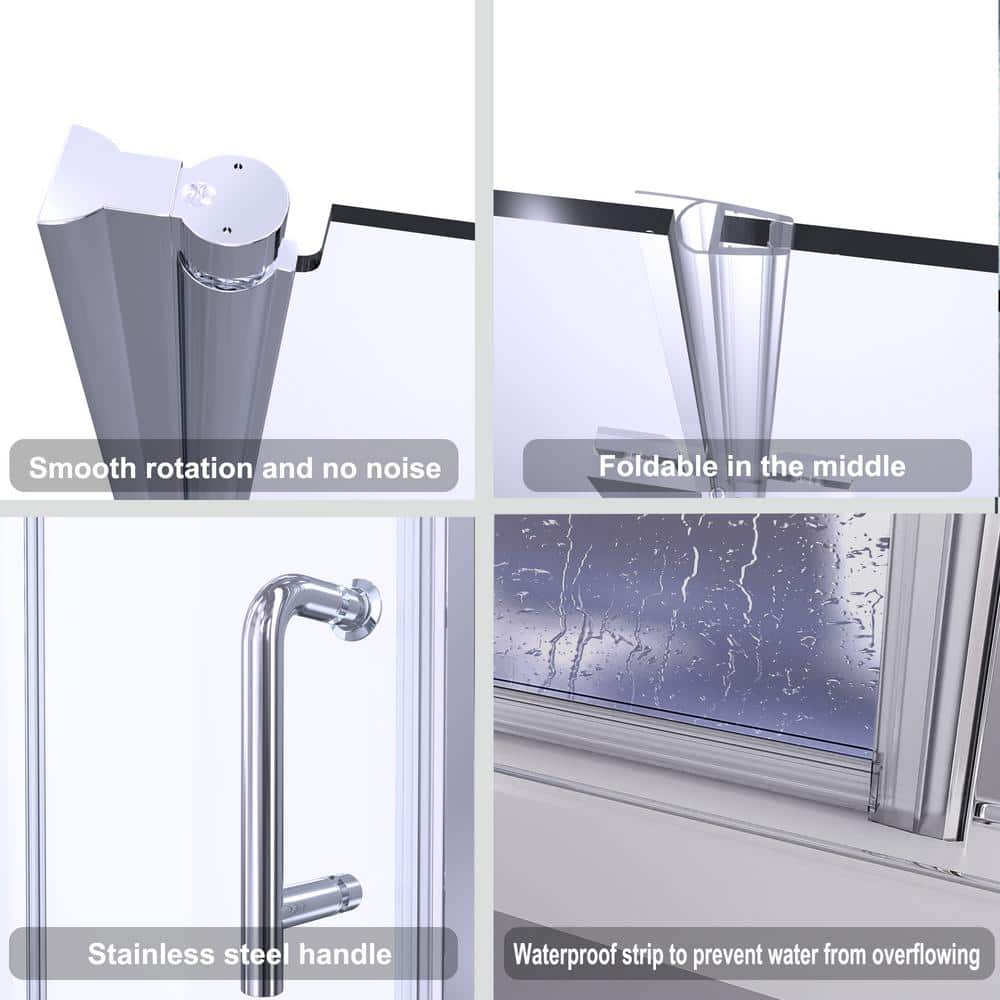 Chrome Bifold Frameless Glass Shower Door 34-35.5" W x 72" H