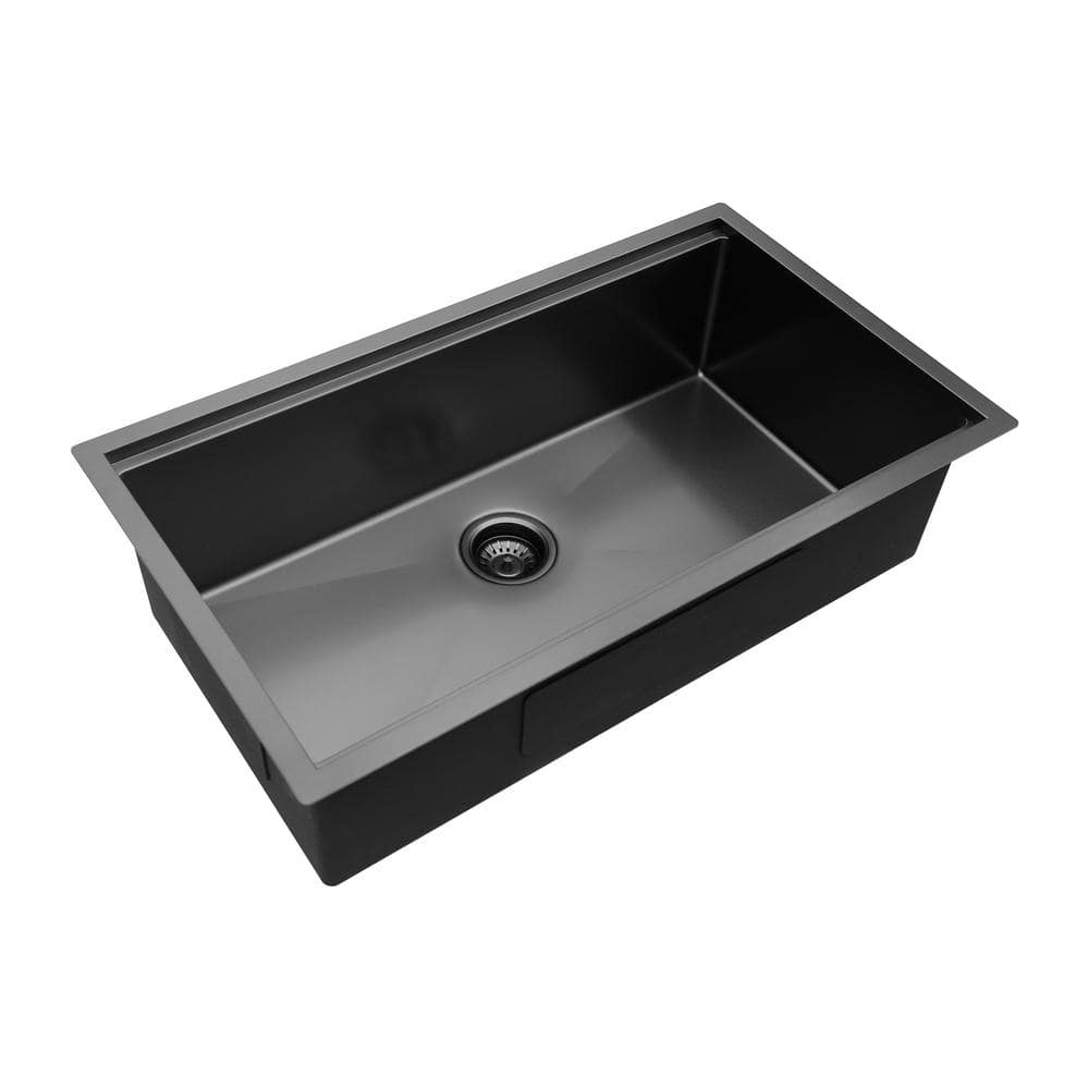 33 in. Undermount 16-Gauge Single Bowl Stainless Steel Kitchen Sink with Wo