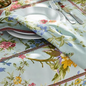 Floral Vine 20 in. x 20 in. Aqua Multi Cotton Napkins (Set of 4)