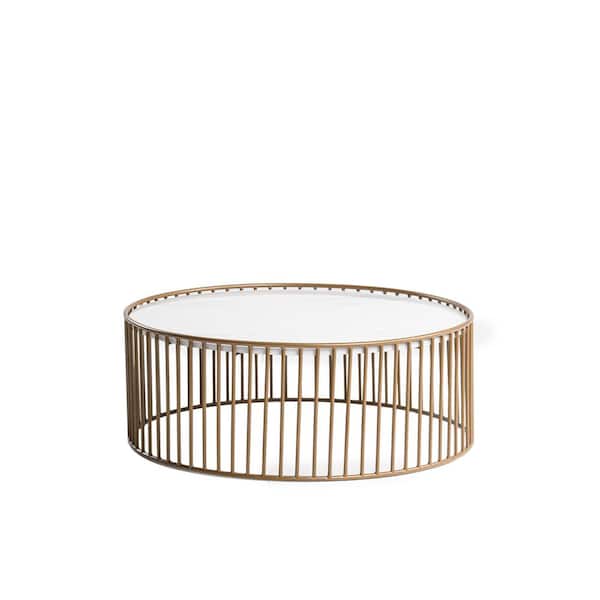 Eleanor Modern 37 in. White Round Faux Marble Coffee Table