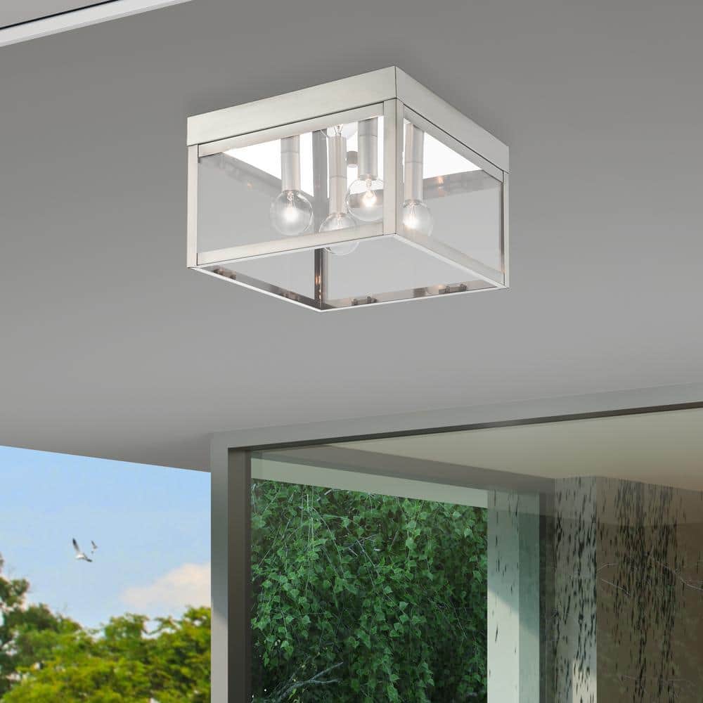 Nyack Brushed Nickel 4-Light Outdoor Flush Mount with Clear Glass
