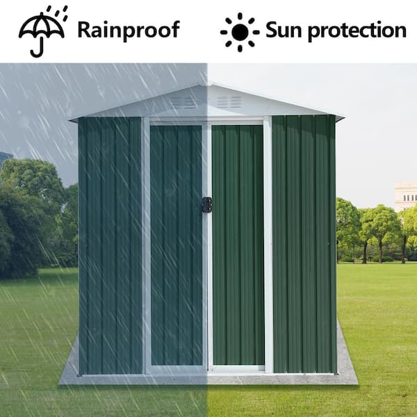 Unbranded - 4 ft. x 6 ft. Outdoor Metal Storage Sheds Apex Roof Green for Garden Equipment, Furniture, Bicycles (23.43 sq. ft.)