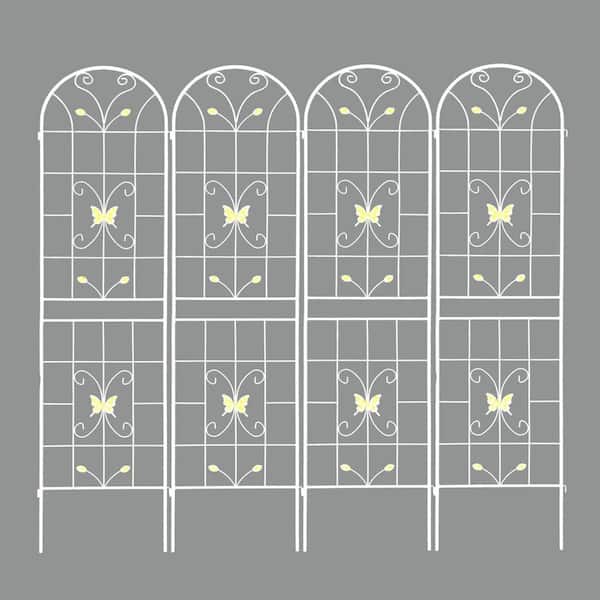 4 Pack 86.7 in. x 19.7 in. Cream White Iron Outdoor Rustproof Butterfly Deco Garden Trellis for Climbing Plants Support