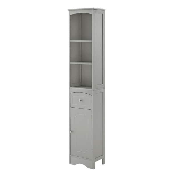 LORDEAR 13.4 in. W x 9.1 in. D x 66.9 in. H Gray Linen Cabinet Floor Freestanding Bathroom Cabinet with Adjustable Shelves