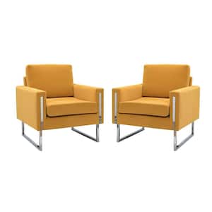 Dardanus Modern Mustard Velvet Club Chair with Embedded Metal Armrests Set of 2