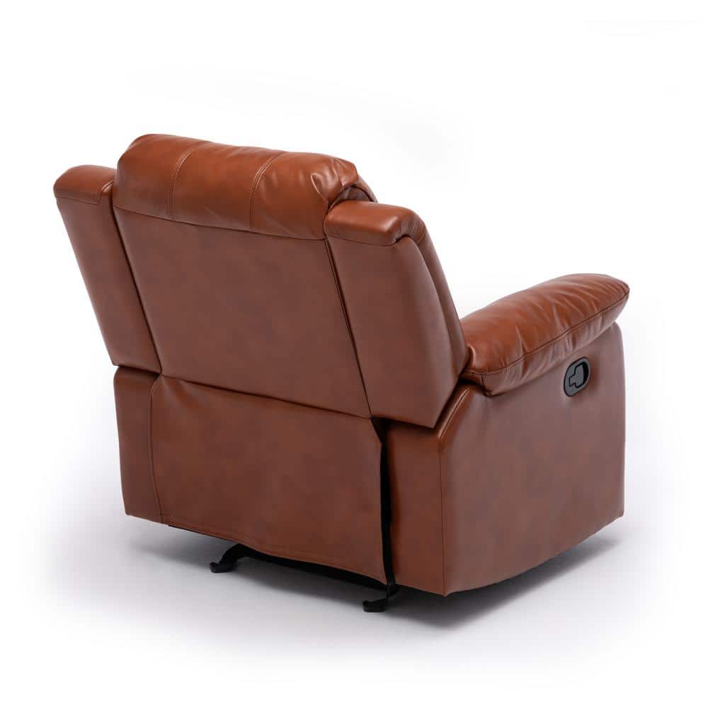 Clifton Caramel Faux Leather Glider Recliner with Wood Frame