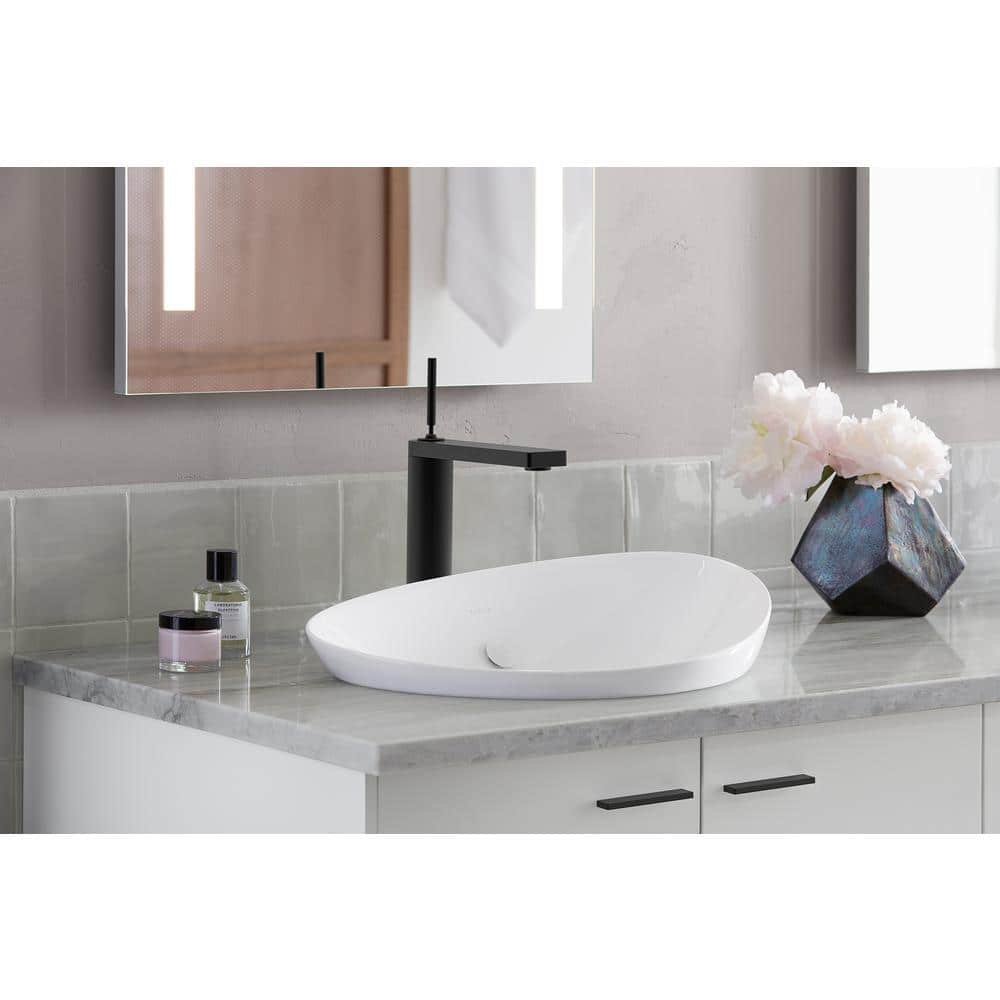 Veil® Sleek White Ceramic Trough Vessel Bathroom Sink