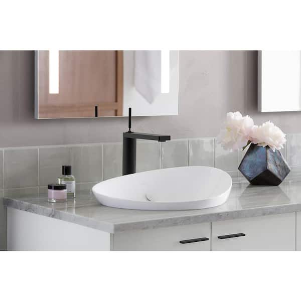 Veil 38.5 in. Trough Vessel Bathroom Sink In White