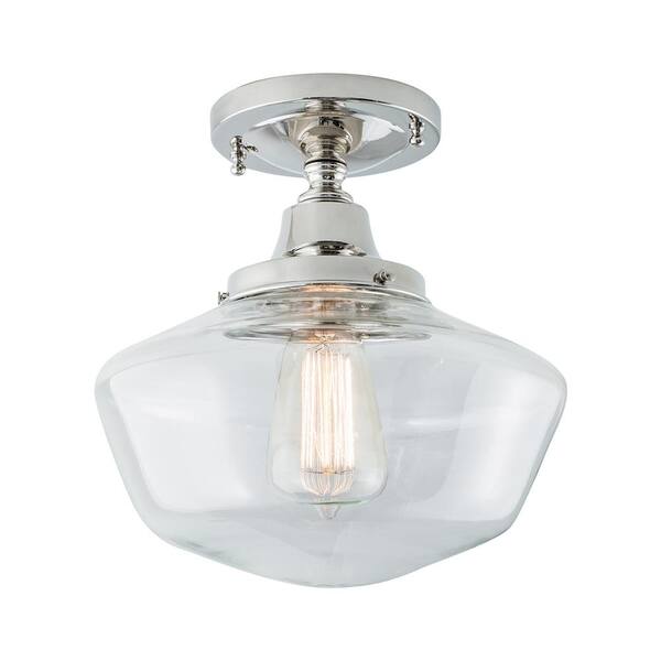 Norwell Schoolhouse 9 5 In 1 Light Polished Nickel With Clear Glass Flush Mount 5361f Pn Cl Clear Glass Flush Mount, Schoolhouse Light Fixture Semi Flush Mount