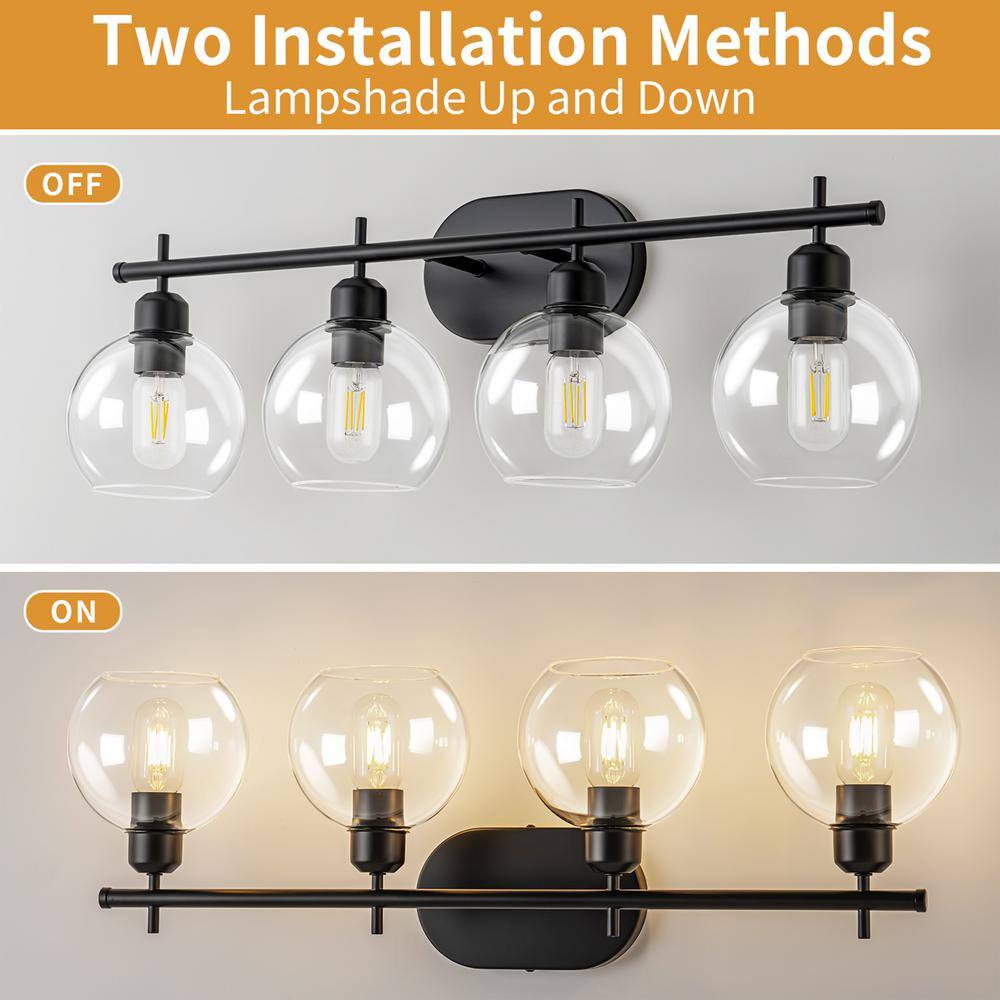 Matte Black 4-Light Globe Glass Bathroom Vanity Fixture