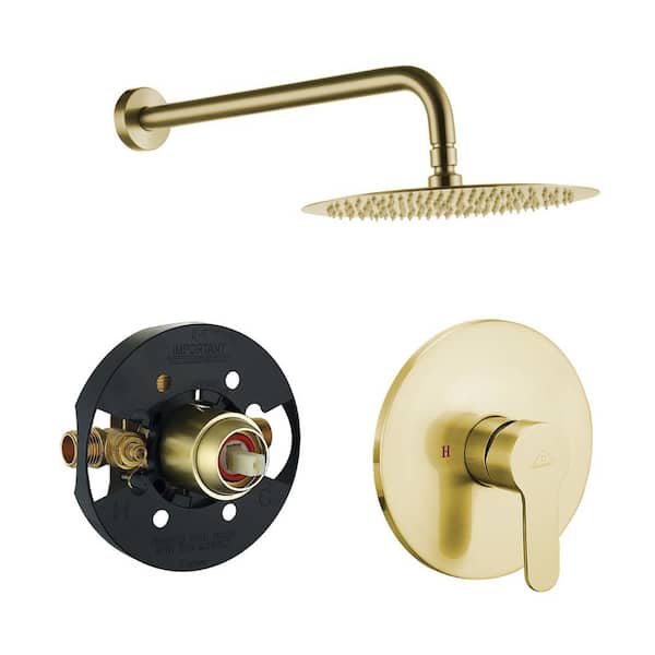 CASAINC Luxury 1-Spray Patterns with 2.5 GPM 10 in. Round Wall Mount Rain Fixed Shower Head in Brushed Gold