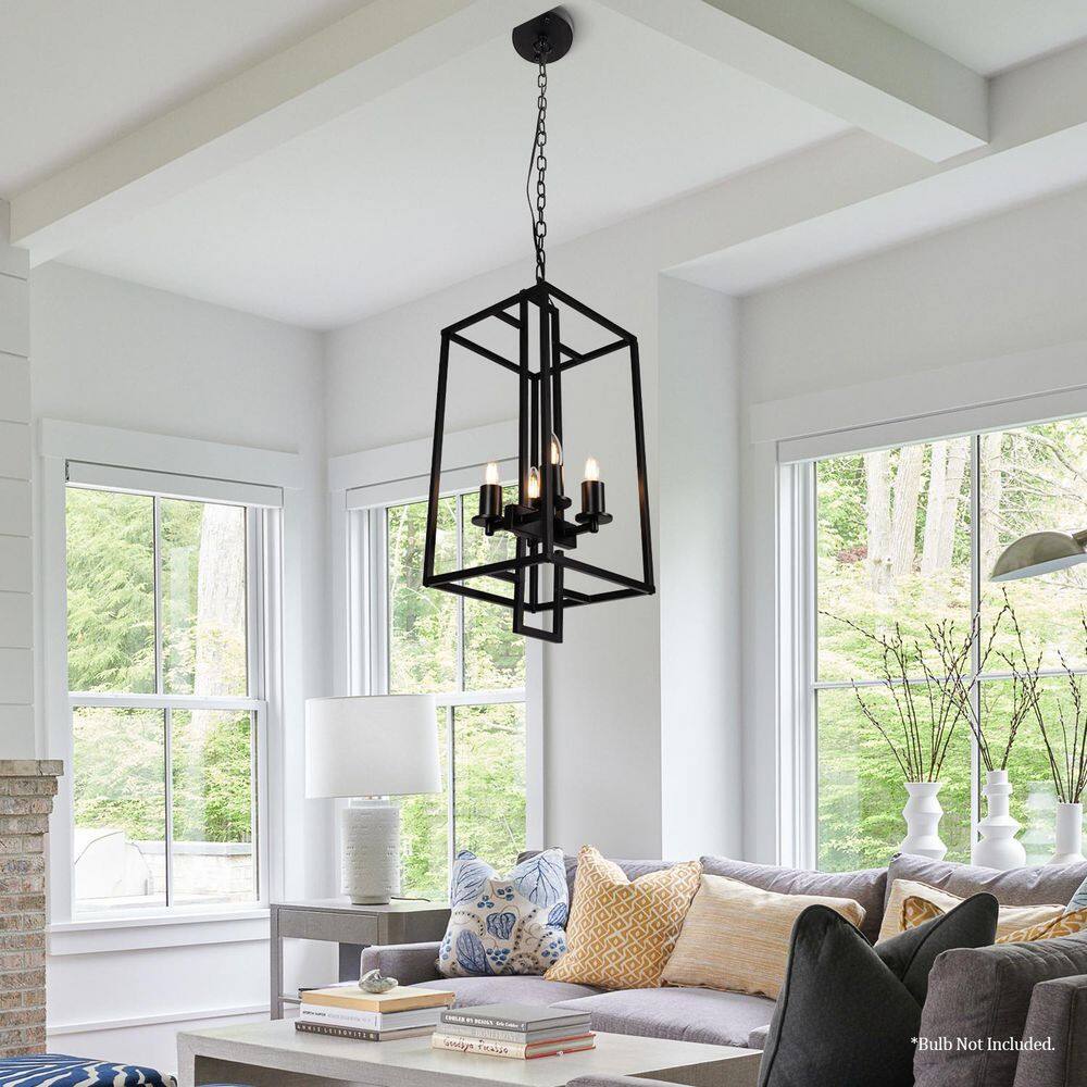 Farmhouse 4-Light Black Rectangular Industrial Chandelier for Kitchen Island with No Bulbs Included price history on PriceWatchPro