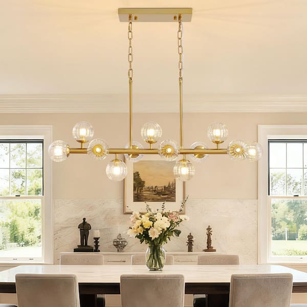 40 in. Modern 12-Light Gold Linear Chandelier for Kitchen, Living Room, and Dining Room (Bulbs Not Included)