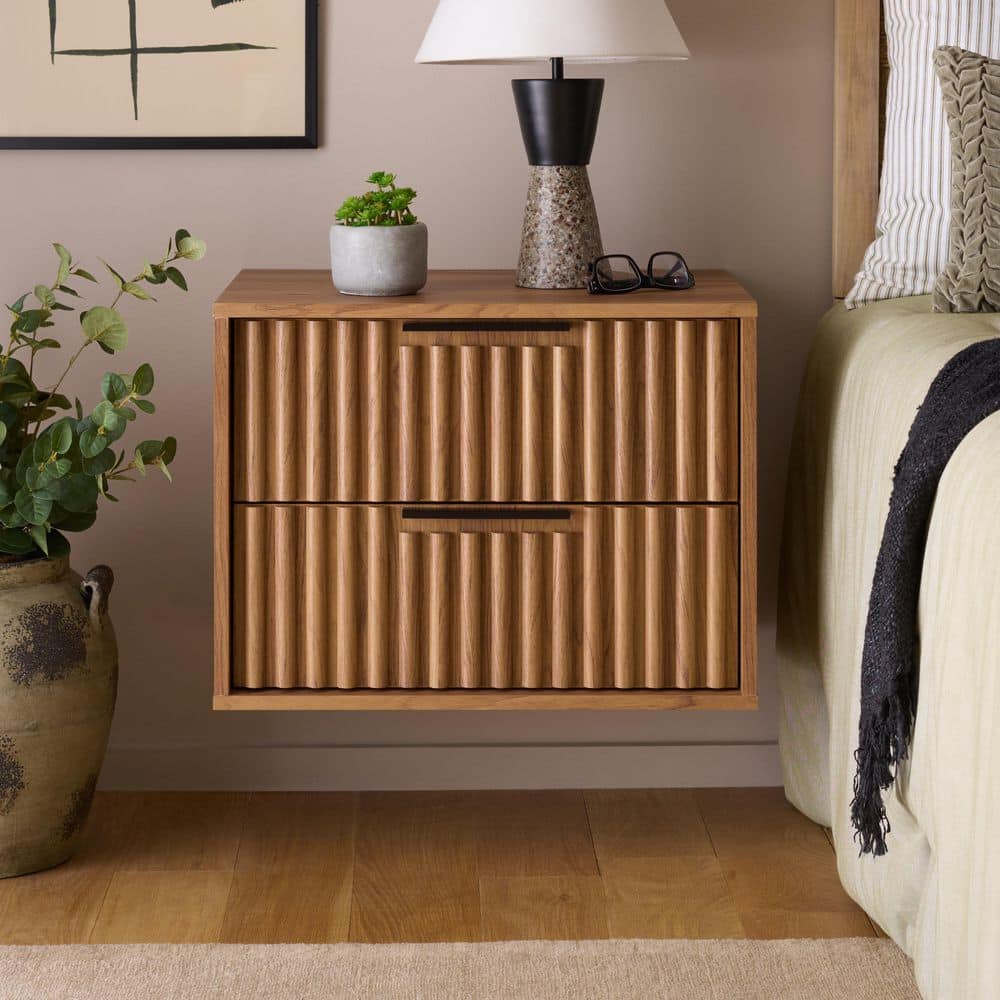 SAFAVIEH Lylia Oak/Black 2 Drawer Floating Nightstand NST9615D
