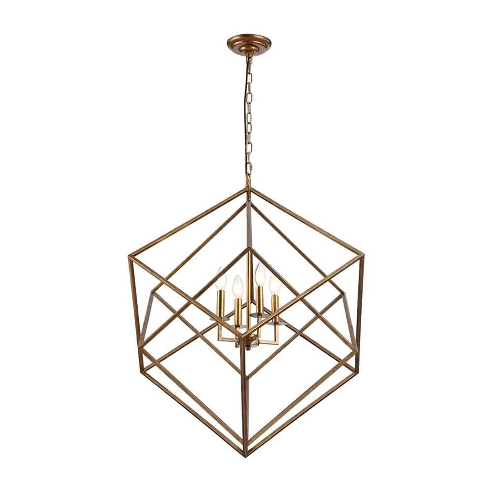 Decomus 240 -Watt 4-Light Gold Cubist Pendant Light with Cubes Shade, No Bu