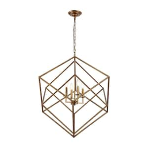 Decomus 240 -Watt 4-Light Gold Cubist Pendant Light with Cubes Shade, No Bulbs Included