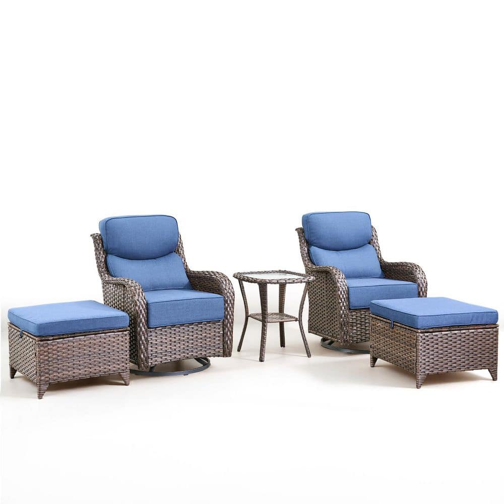 Moon Luxe Brown Wicker Outdoor Swivel Glider Chairs with Blue Olefin 6 in. Thick Cushions/Ottomans (5-Piece) price history on PriceWatchPro