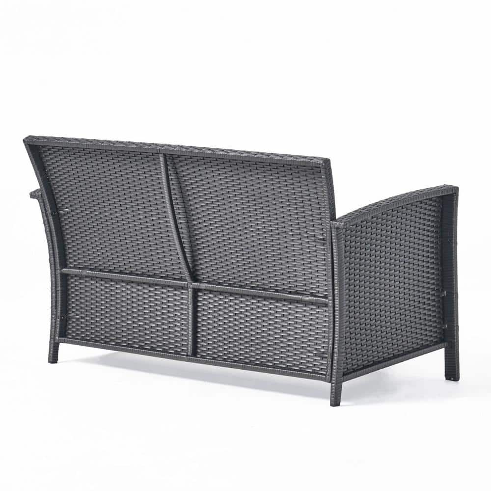 St. Lucia Gray Wicker Outdoor Loveseat with Silver Cushions