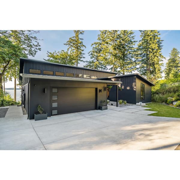 Modern Steel 16 ft. X 7 ft. 18.4 R-Value Insulated Black Garage Door with Windows