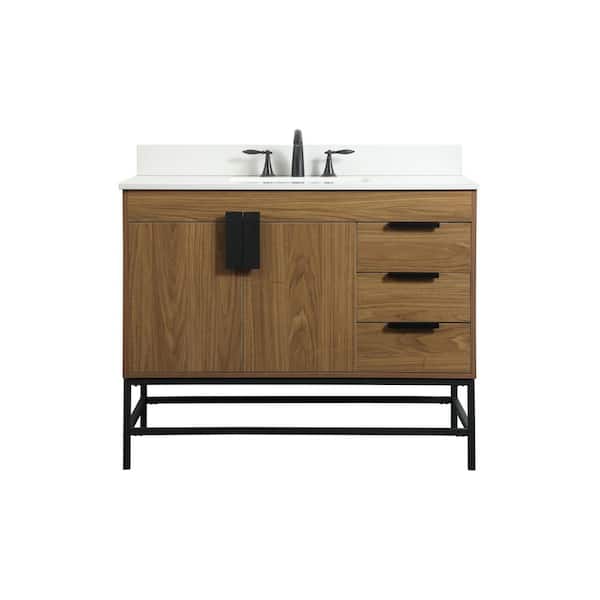 Unbranded Simply Living 42 in. W x 22 in. D x 33.5 in. H Bath Vanity in Walnut Brown with Ivory White Engineered Marble Top