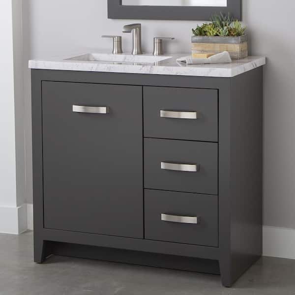 Home Decorators Collection Blakely 37 in. W x 19 in. D x 36 in. H Single Sink Freestanding Bath Vanity in Shale Gray with Lunar Cultured Marble Top