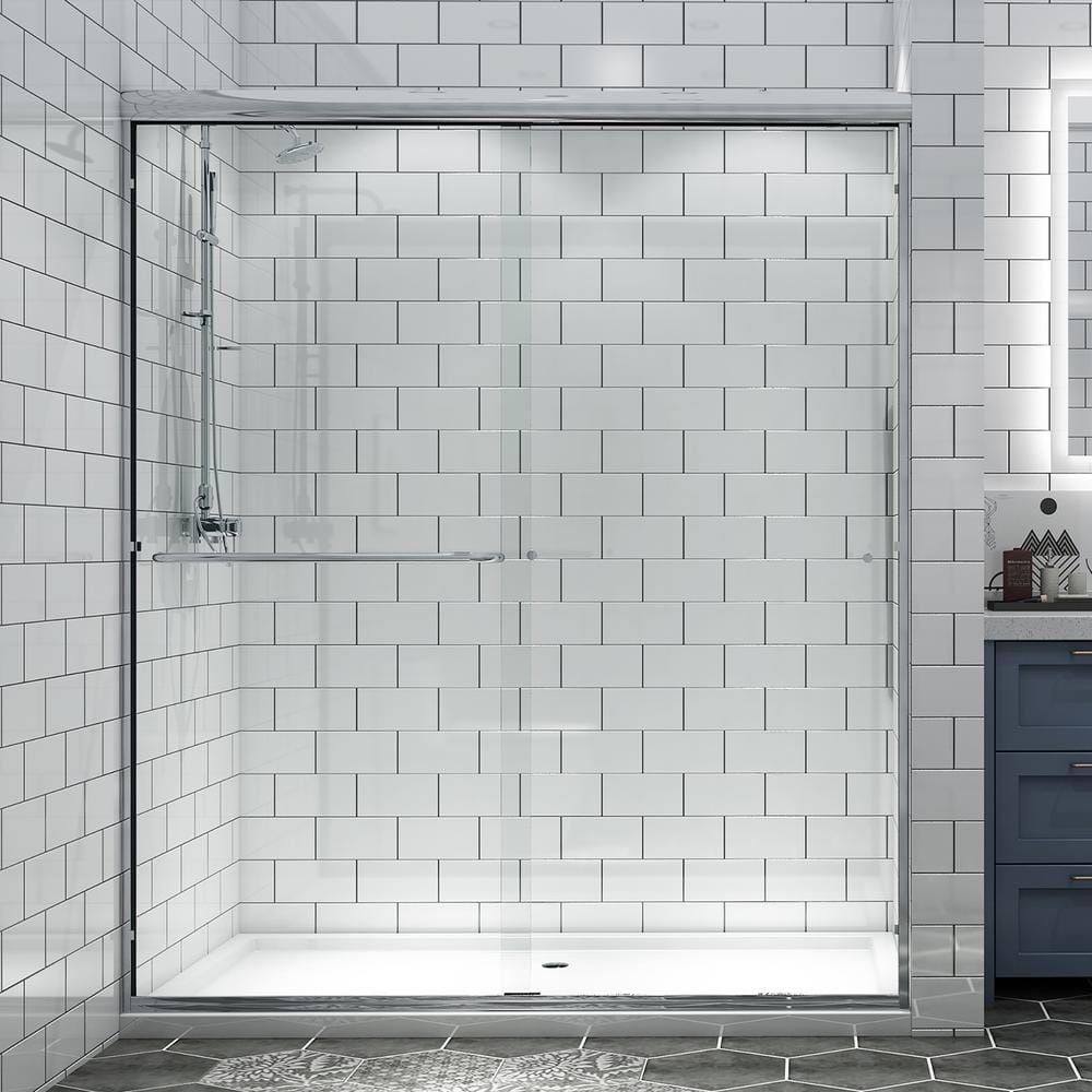 60'' Chrome Framed Sliding Shower Door with Clear Glass