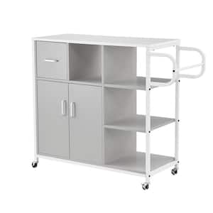 Grondin Gray/White Kitchen Cart with Spice Rack, Towel Rack, Drawer and Lockable Wheels