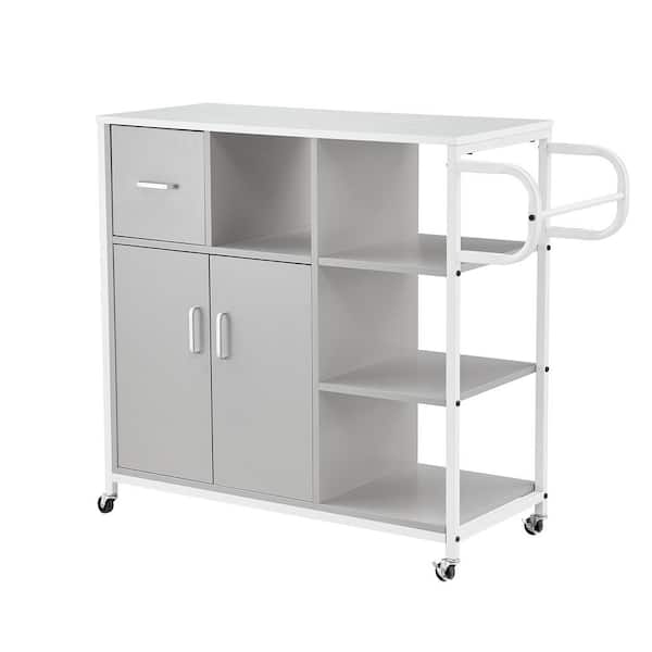 Hooseng Grondin Gray/White Kitchen Cart with Spice Rack, Towel Rack, Drawer and Lockable Wheels