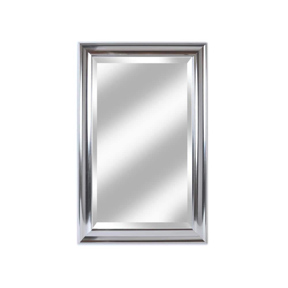 Large Rectangle Lightly Aged Silver Beveled Glass Contemporary Mirror (41.5