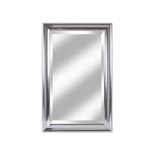 Alpine Art & Mirror Large Rectangle Lightly Aged Silver Beveled Glass Contemporary Mirror (41.5 in. H x 26.5 in. W)