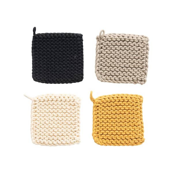 Storied Home Cotton Assorted Colors Crocheted Pot Holder, (4-Pack)