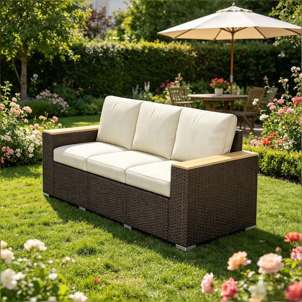 Wicker Outdoor 3-Seat Sectional Sofa Patio Furniture Sets with