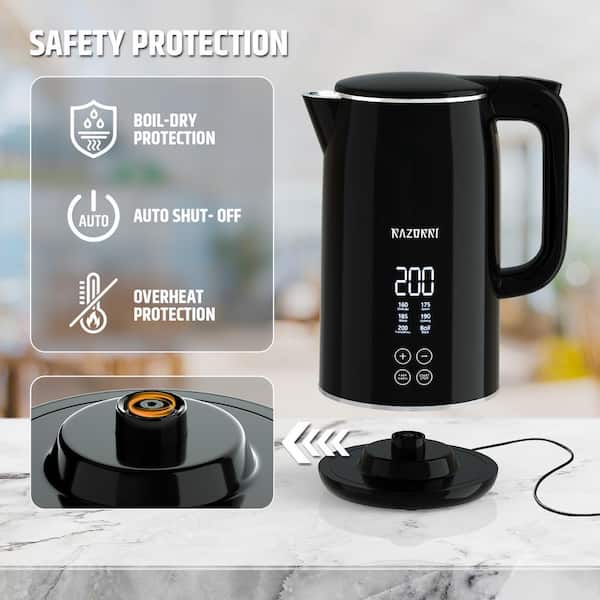 Unique Touch All Black Glass Tray Electric Kettle Set - 3pc