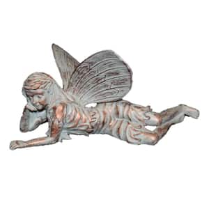 9.75 in. L Lying Olivia Fairy Home Patio and Garden Statue Figurine in Bronze Patina