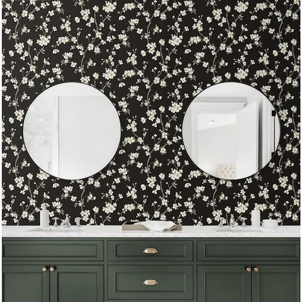 Sakura Noir Floral Blossom Vinyl Peel and Stick Wallpaper Roll (Covers 30.75 sq. ft.)