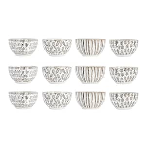 18.85 fl. oz. Beige Round Stoneware Bowls with Various Wax Pattern (Set of 12)